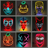 Fashion New Carnival Neon Led Mask Halloween Rave Light Mask Horror Face Mascara Deadpool Purge Mask For Night Club Festival