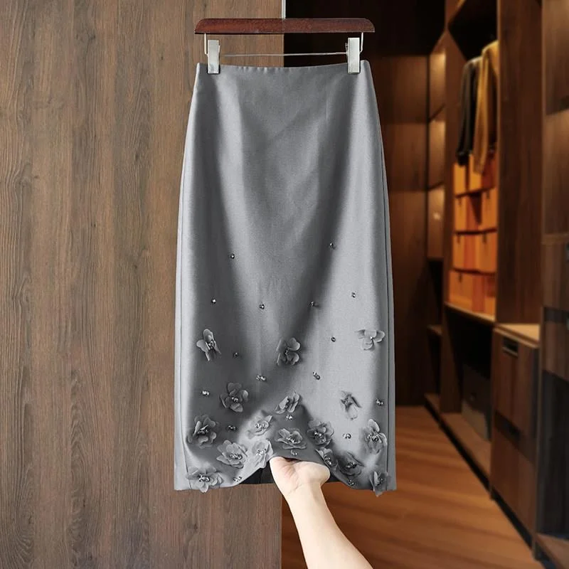 

Юбка А-силуэта с высокой талией для женщин, модная, для повседневной носки, с 3D цветочным декором, длинная, в корейском стиле