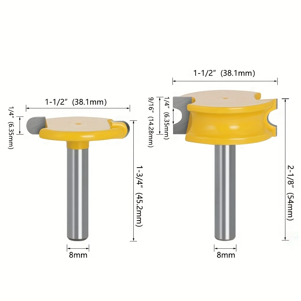 2pcs，8mm Shank T-Slot Tongue and Groove Router Bit - Flooring Cutter for Panel Assembly, Woodworking Edge Trimming and Carving