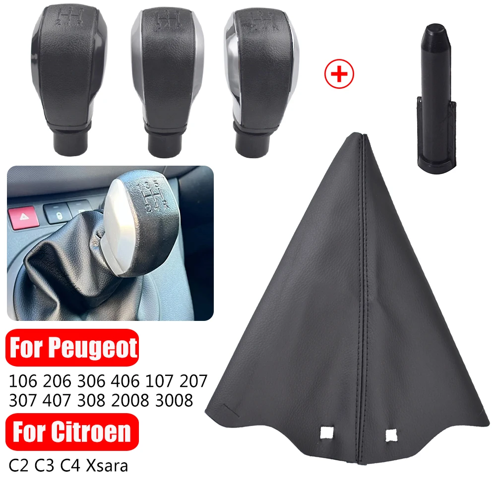 Black New ABS Car Gear Shift Knob PU Leather Gaiter Cover Adapter For Peugeot 106 206 306 406 107 207 307 407 301 308 2008