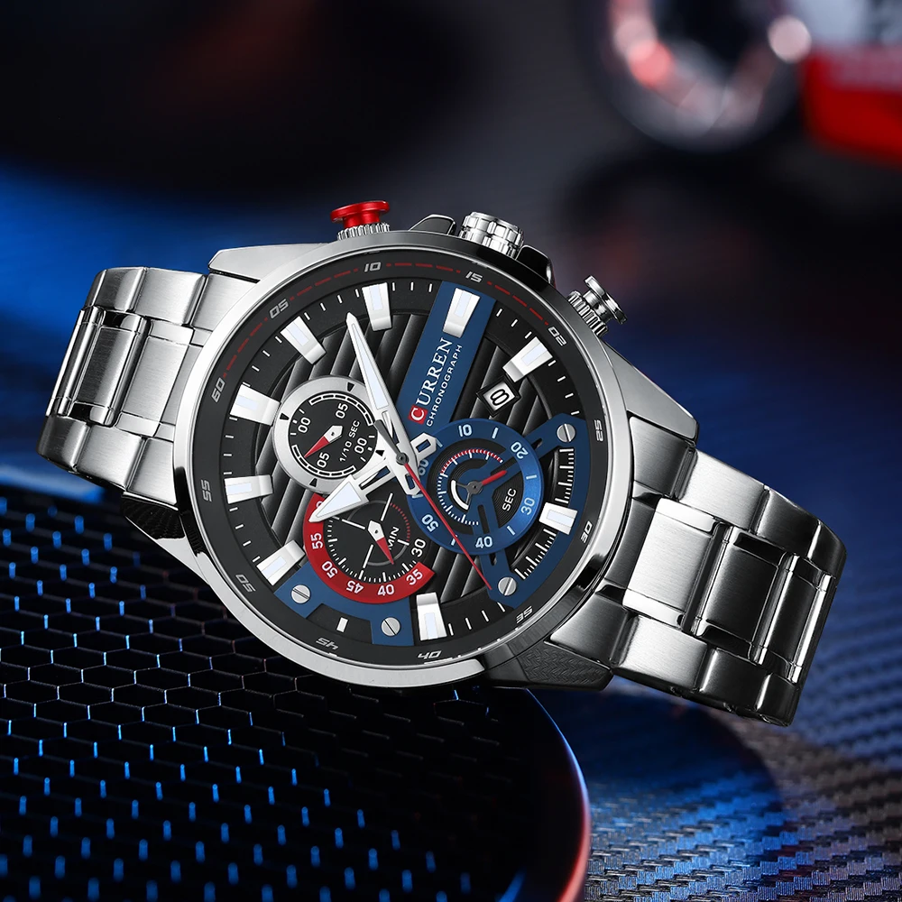 CURREN Sport Casual quartz-horloges met chronograaf Mode roestvrijstalen herenhorloge Auto Datum Klok Man