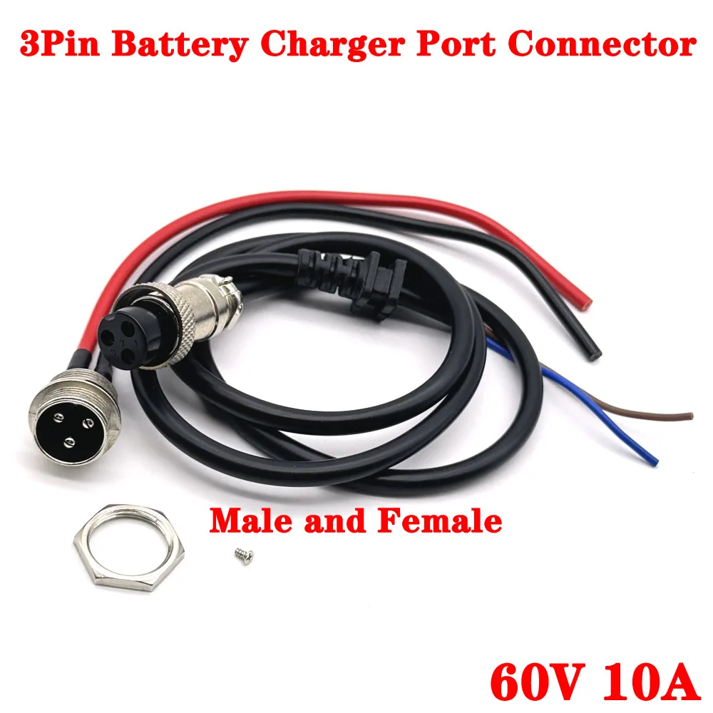 

3Pin Battery Charger Port Connector Socket with 60V 10A Cap For Electric Scooter Connectors E-bike Lithium