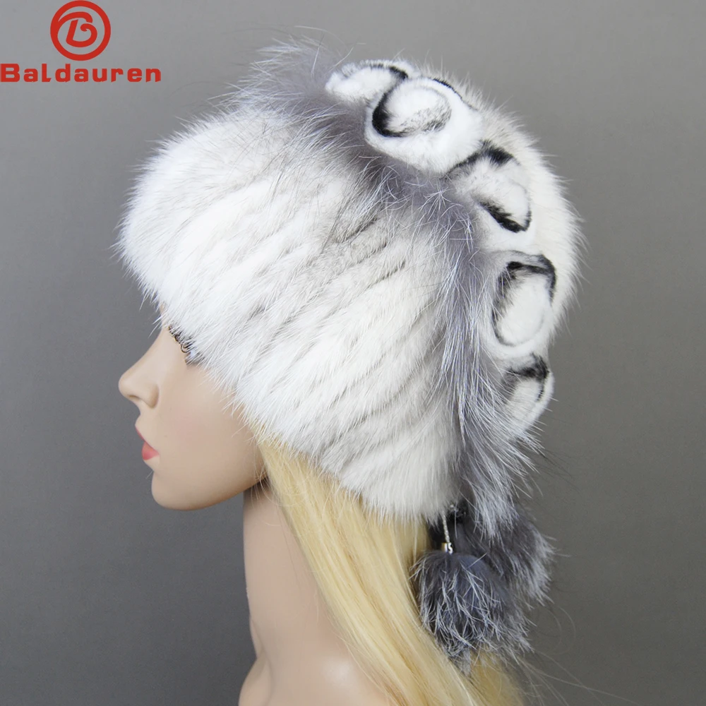 Fashion Silver Fox Fur Mink Hair Fur Hats For Women Luxury Real Mink Caps Warm In The Winter Female Natural Mink Fur Beanies