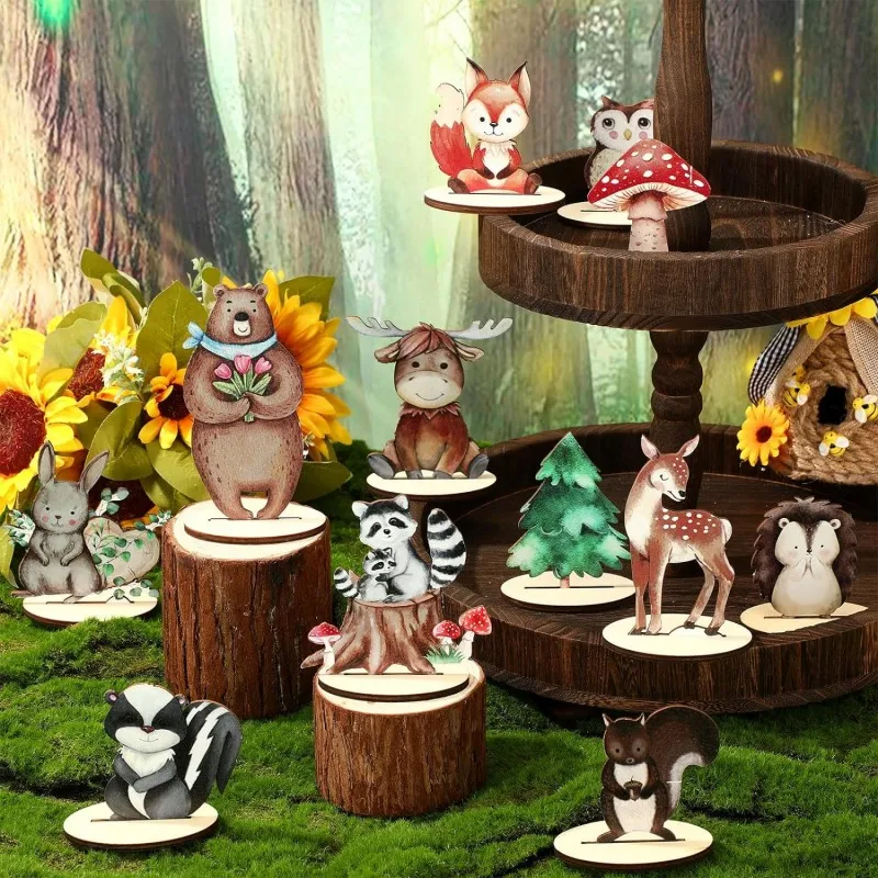 12 Pcs Woodland Animals Cutout Shapes Forest Painted Woodland Baby Shower Decorations Table Centerpieces for Camp Party Supplies