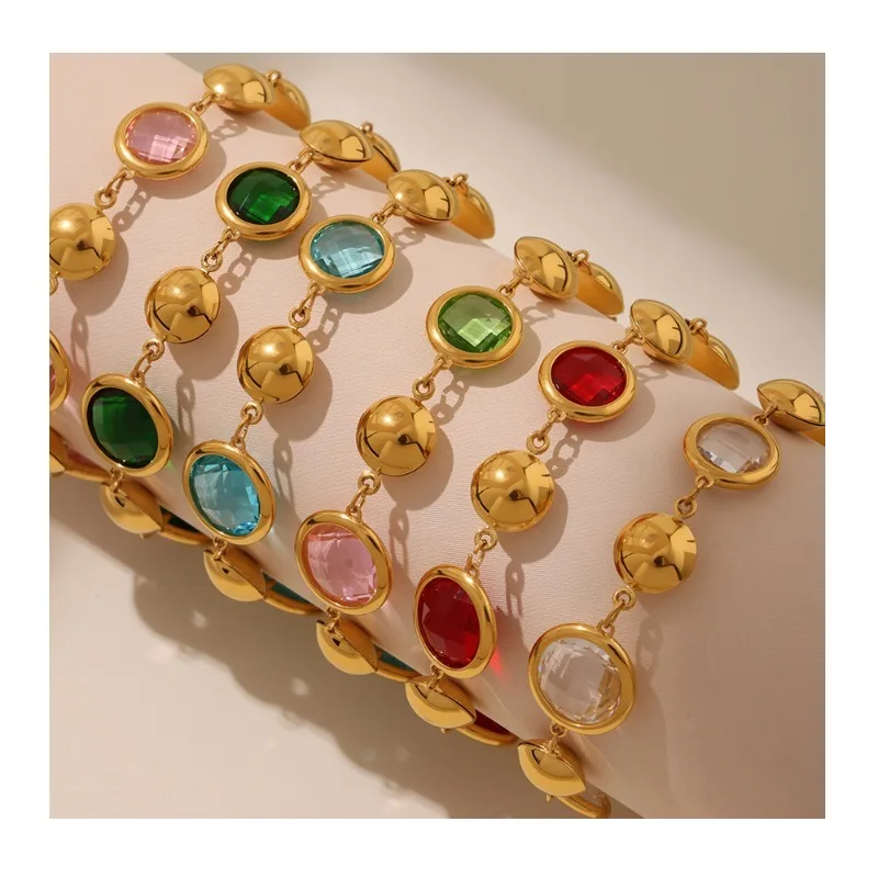 

Seattle High-texture Imported Glass Stone Splicing Round Bead Bracelet Gorgeous Exquisite Retro Jewelry Does Not Fade