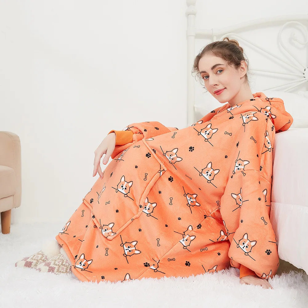 เสื้อฮู้ดผ้าห่มผู้หญิงแบบสองชั้นขนาดใหญ่พิเศษ ผ้าฟลีซหนานุ่ม แฟชั่นฤดูหนาว สวมใส่สบาย ทรงลำลอง ผลิตจากเส้นใยอะซิเตท 100%