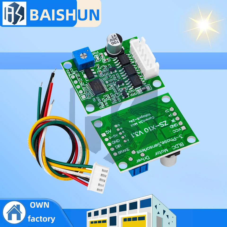 6-20V DC 60W BLDC Motor Driver Board with Speed Controller, 3
