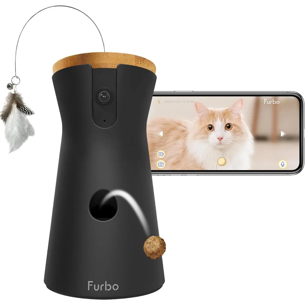 

US Shipping 360 Degree Cat Camera with Meowing Alerts Auto Rotation Treat Toss 2 Way Audio Pet Security Cam for Home