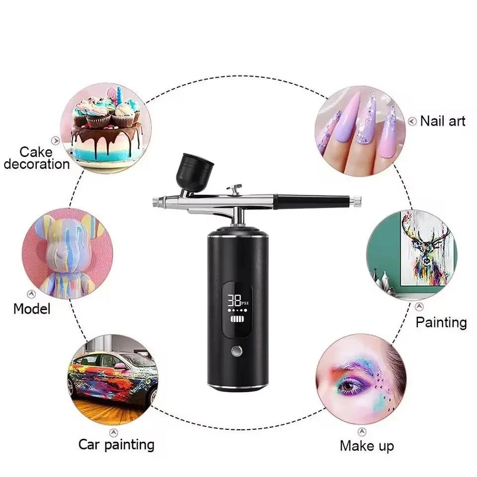 Airbrush With Compressor Pro Aerografo Kit For Face Paint Makeup , Nails Design , Cake Coloring , Model Painting