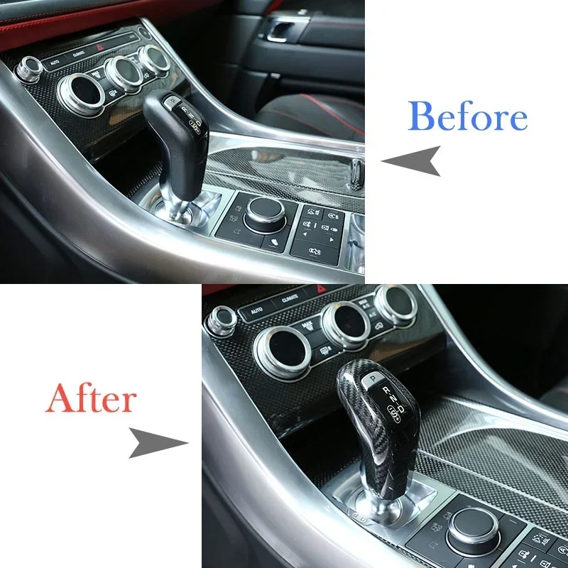 ألياف الكربون سيارة والعتاد رئيس التحول المقبض غطاء الكسوة السيارات ملصق لاند رينج روفر سبورت RR سبورت 2014 2015 2016 2017 2018-2020 #5