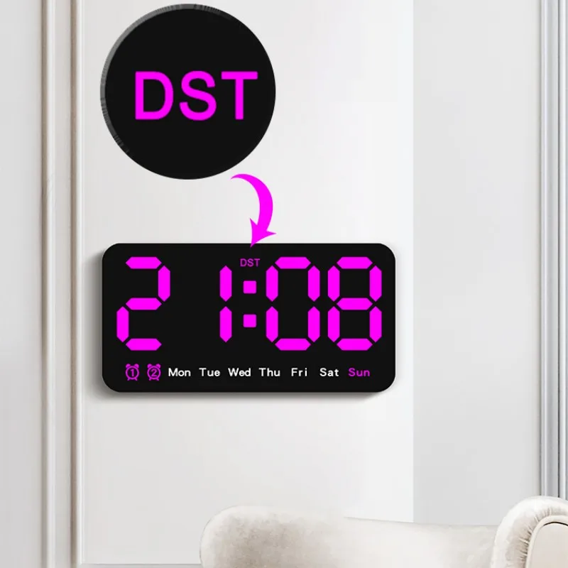 Sprachsteuerung, große digitale Wanduhr, Temperatur, Datum, Woche, DST, Schlummer-Tischuhr, 12/24 Stunden, Dual-Alarm, Wand-LED-Uhr – Detail 26