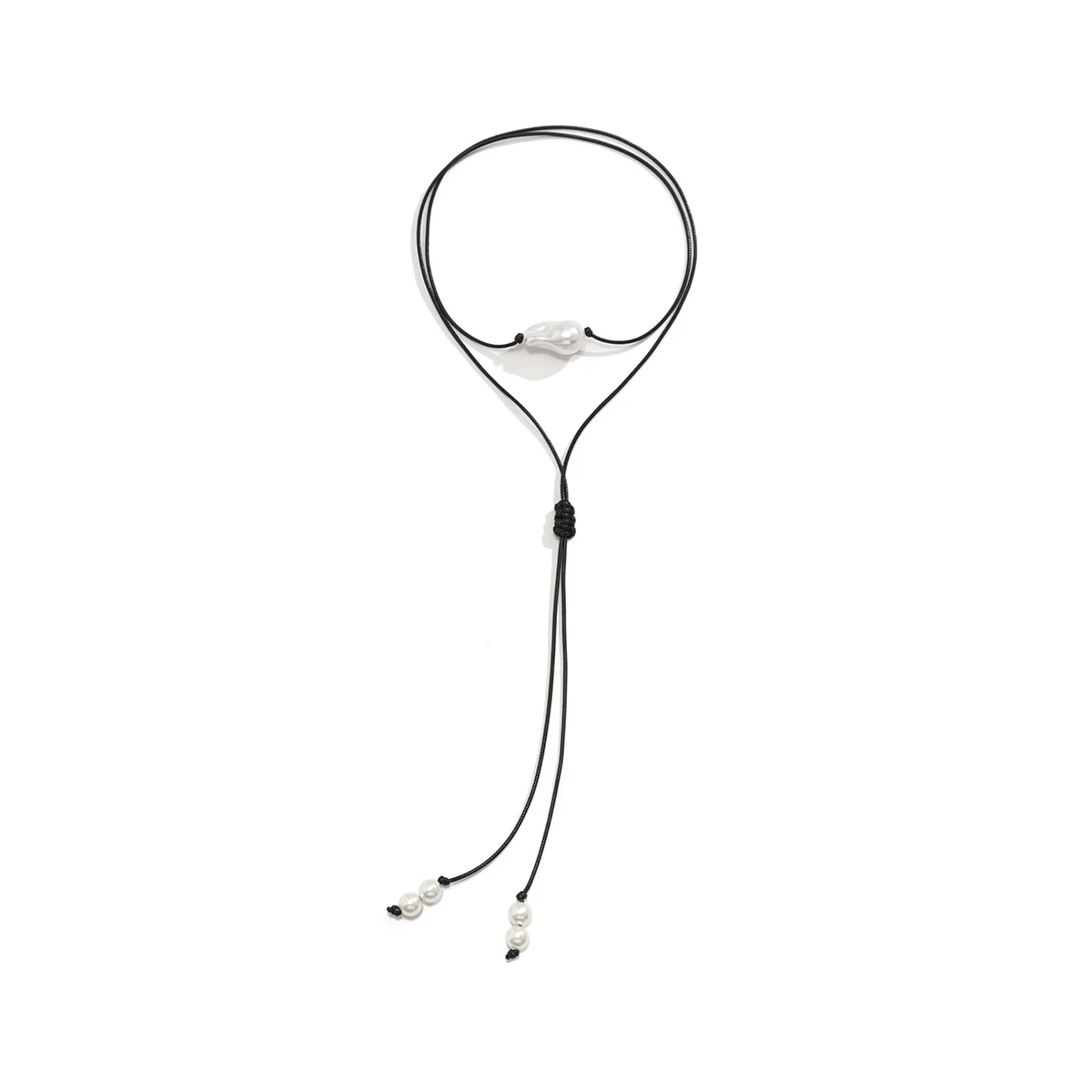 Faux Pearl Tassel Necklace Baroque Waxed Cord Geometric Knot Pendant Jewelry for Women Cool Stylish Lightweight Adjustable
