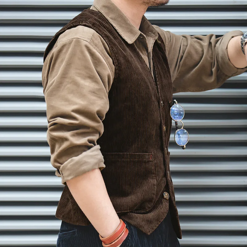 

British Style Workwear Spring and Autumn American Retro Hunting Outfit Corduroy Sleeveless Vest Jacket for Men