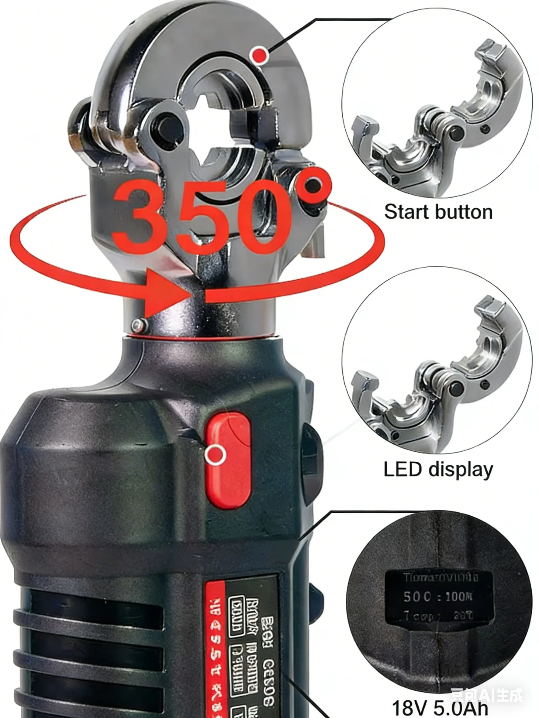 Long-Lasting 360° Rotating Head Hydraulic Battery Crimping Tool with Digital Display Durable Hydraulic Tools