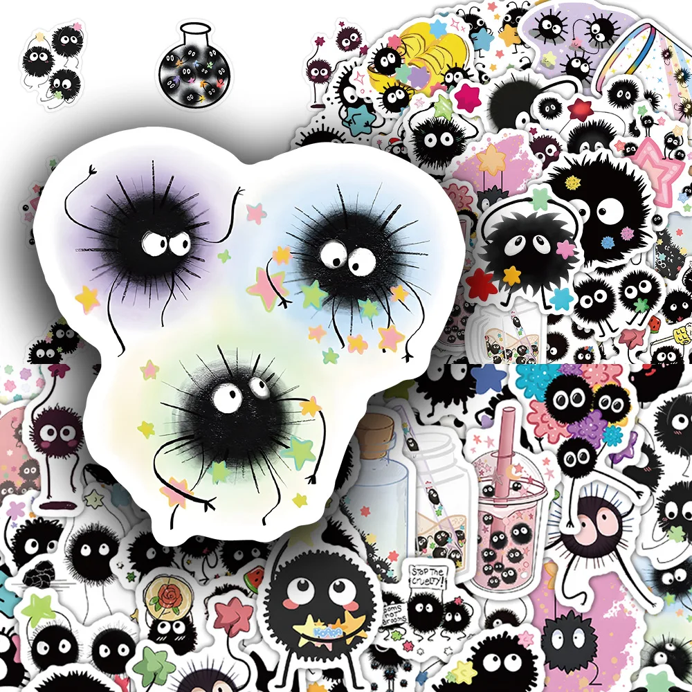 

10/54PCS Cartoon Soot Sprites Cute Black Elf Stickers Waterproof Doodle Personalized Creative Decorative Scrapbook Diary Sticker
