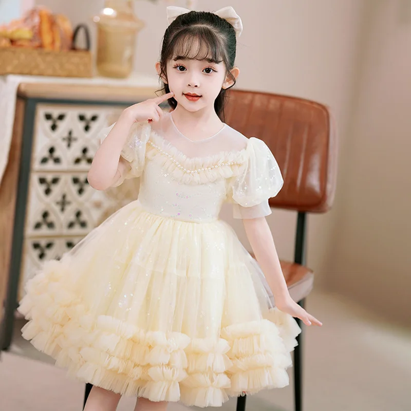 Vestido de princesa para niños, estilo Palacio, vestido de fiesta de estilo extranjero, vestido de hilo esponjoso, tutú para niñas, moda de verano, nuevo