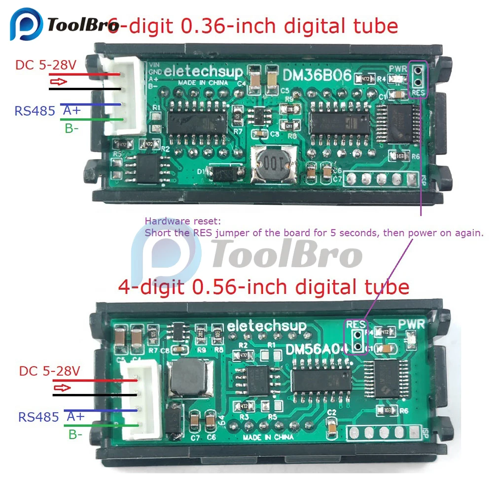 RS485 ModBus RTU 0.36 0.56 inch 4 Bit 6 Bit Numbers English Characters LED Digital Display Module Panel for PLC DC 5V 12V 24V