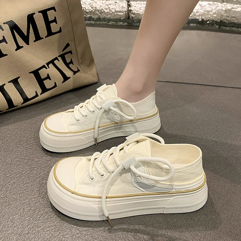 Cute Big Head Canvas Shoes Spring Women Sneakers Two Wear Thick Bottom Board Shoes Retro Students Tennis Sport Shoes Zapatillas