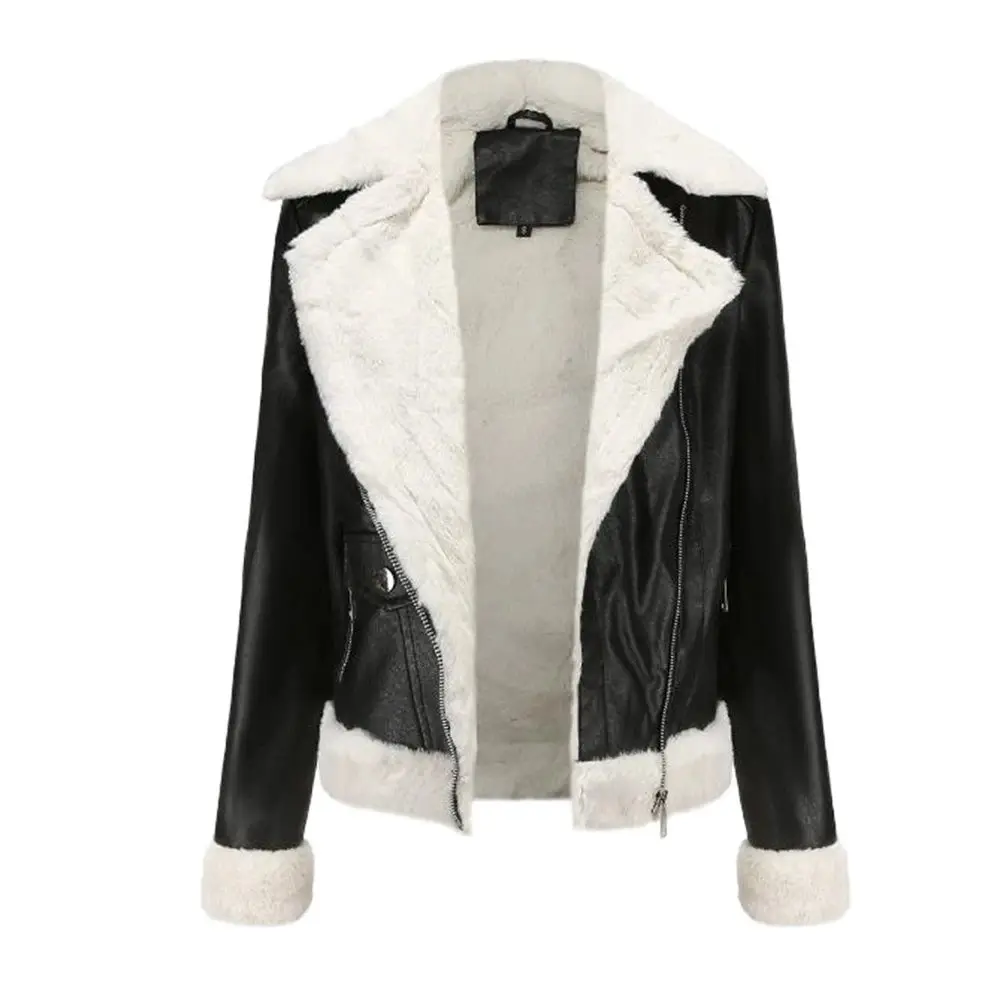 2024 Winter PU Leather Jacket for Women Slim Fit Fleece Lined Faux Leather Coat Thicken Warm Moto Biker Jacket Mujer XS-XXXL