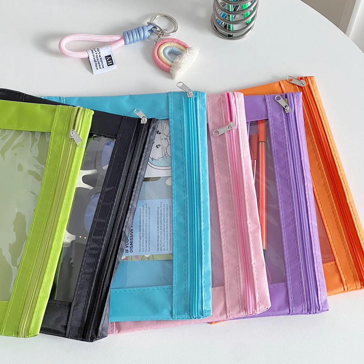 6 Pcs Ladies' Makeup Bags Korean Multi Functional Pencil Cases Document Storage Bags Set Rainbow Oxford Fabric Cosmetic Bags