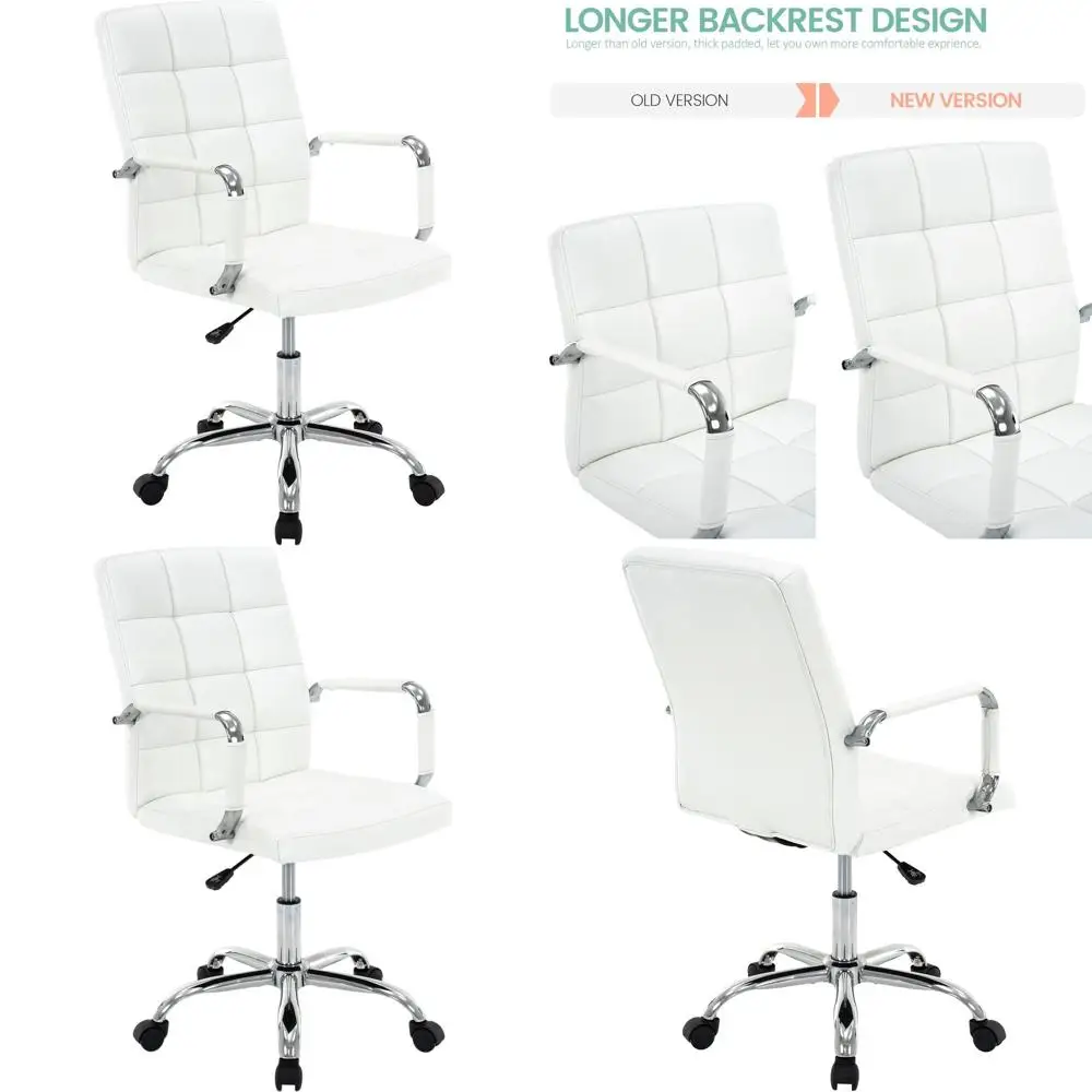 

Современное офисное кресло с высокой спинкой из искусственной кожи, регулируемое поворотное кресло для рабочего стола с подлокотниками, цвет жемчужно-белый