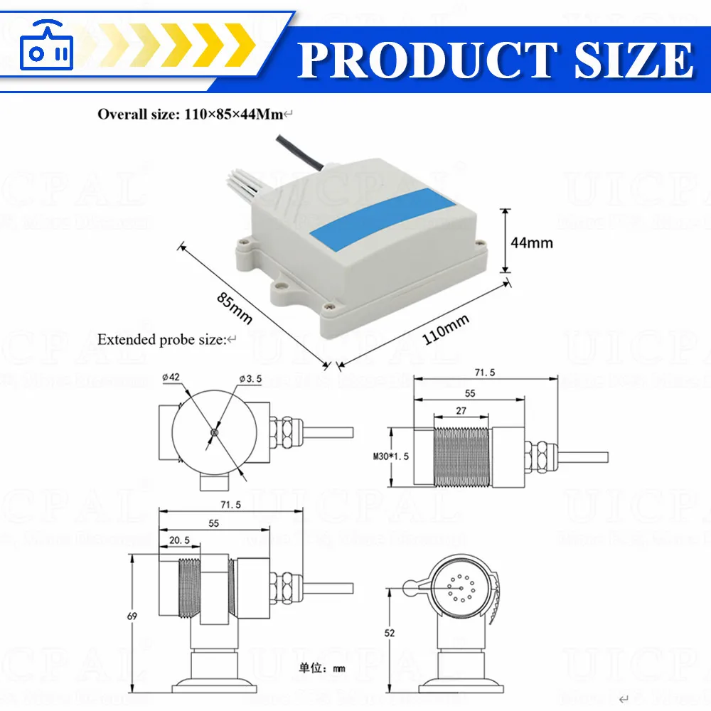 H2S Gas Sensor for Hydrogen Sulfide Concentration Peculiar Smell Monitor Detection Sensing Transmitter Module RS485 OLED 100ppm