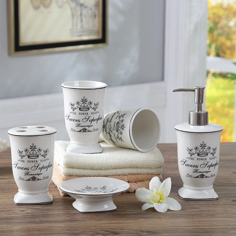 

Set Bathroom Decoration Accessories Shower Accessories Household Items Ceramic Toiletries 5-piece Set Mouthwash Cup Set Toilet