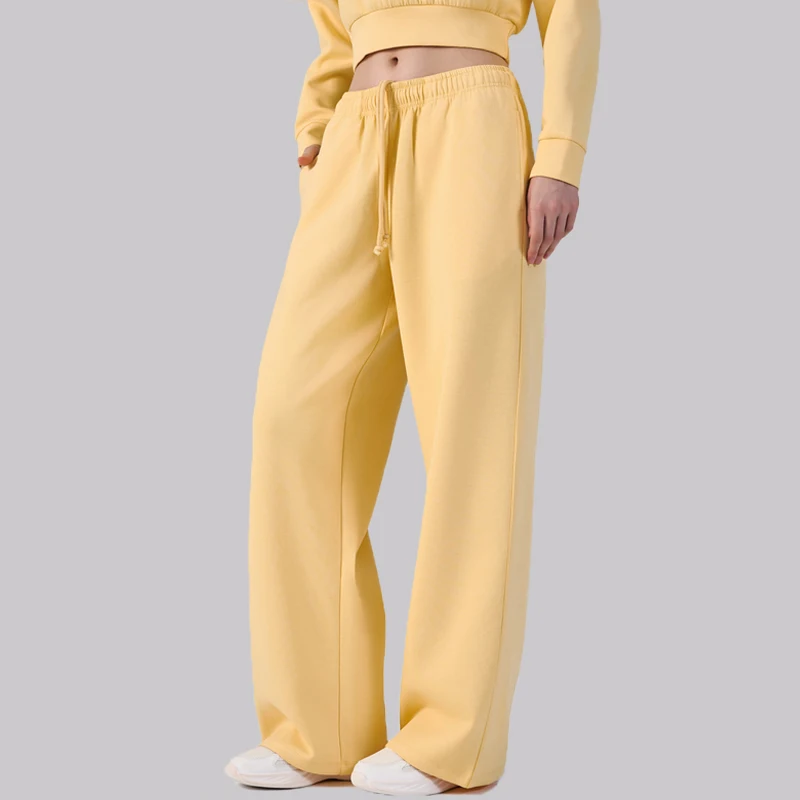 Women Fitness Yoga Pants Solid Color Loose Outdoor Sweatpants Wide Leg With Pocket Workout Trousers Female Gym Sportswear