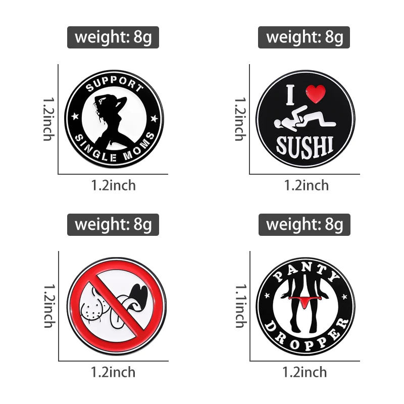 Creative Punk Enamel Pins I Love Sushi Sexy Girls Brooches Accessories Backpack Lapel Badge Cartoon Jewelry Gift for Friends