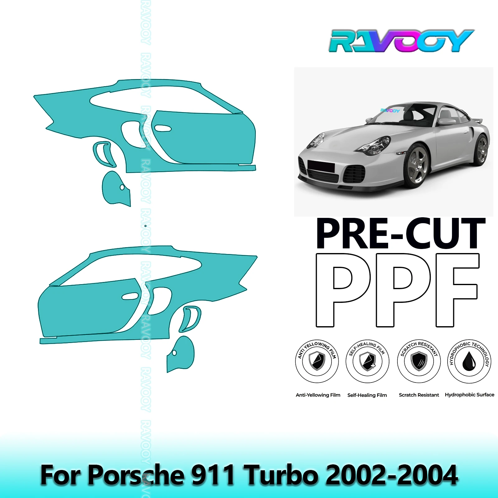 

For Porsche 911 Turbo 2002-2004 8.5mil Clear Matte Pre-Cut PPF Door & A/B Pillar Kit TPU Paint Protection Film Set