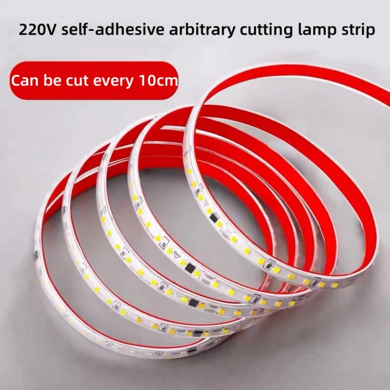 1-30M High Brightness LED Strip Light 2835 220V IP65 Waterproof Self-Adhesive Can be Cut For Kitchen Cabinet Backlight Lighting