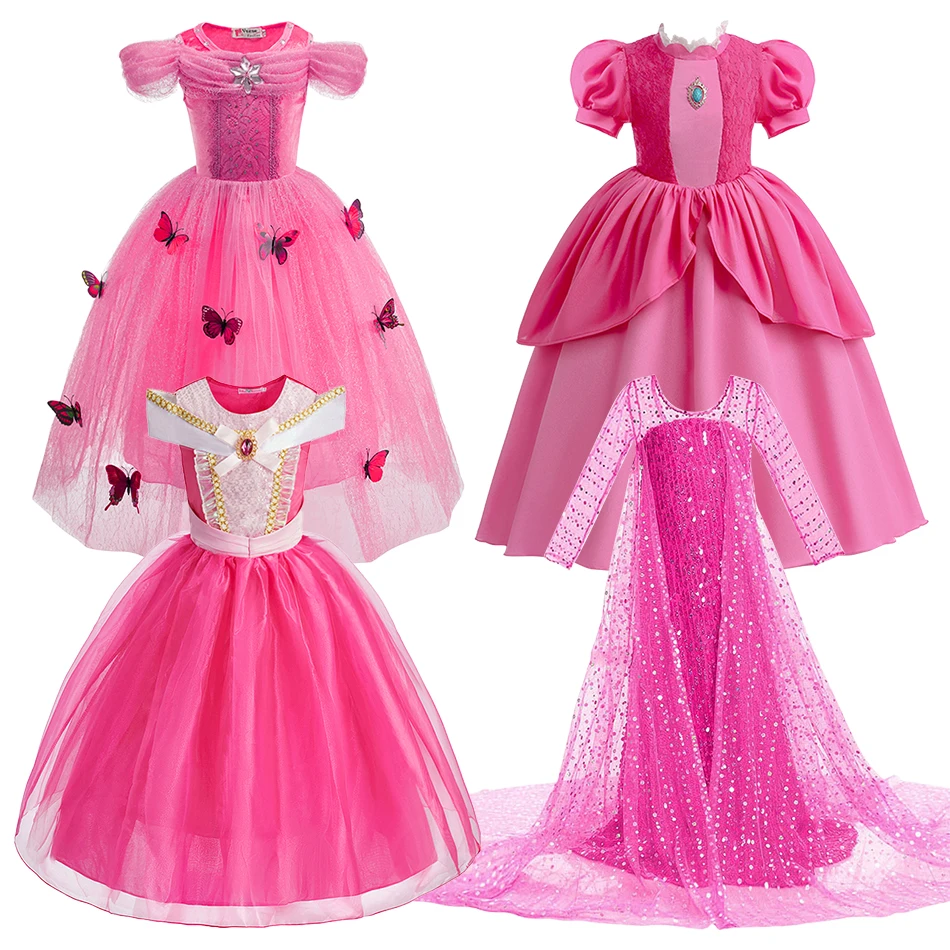 Little Girls Princess Cosplay Birthday Sequin Dress Elsa Cinderella Rose Red Multiple Styles Activities Performance Ball Gown