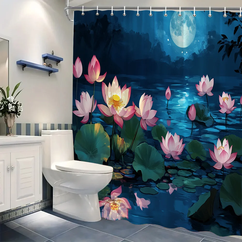 

Moonlit Lotus Pond Водонепроницаемая занавеска для душа для декора ванной комнаты