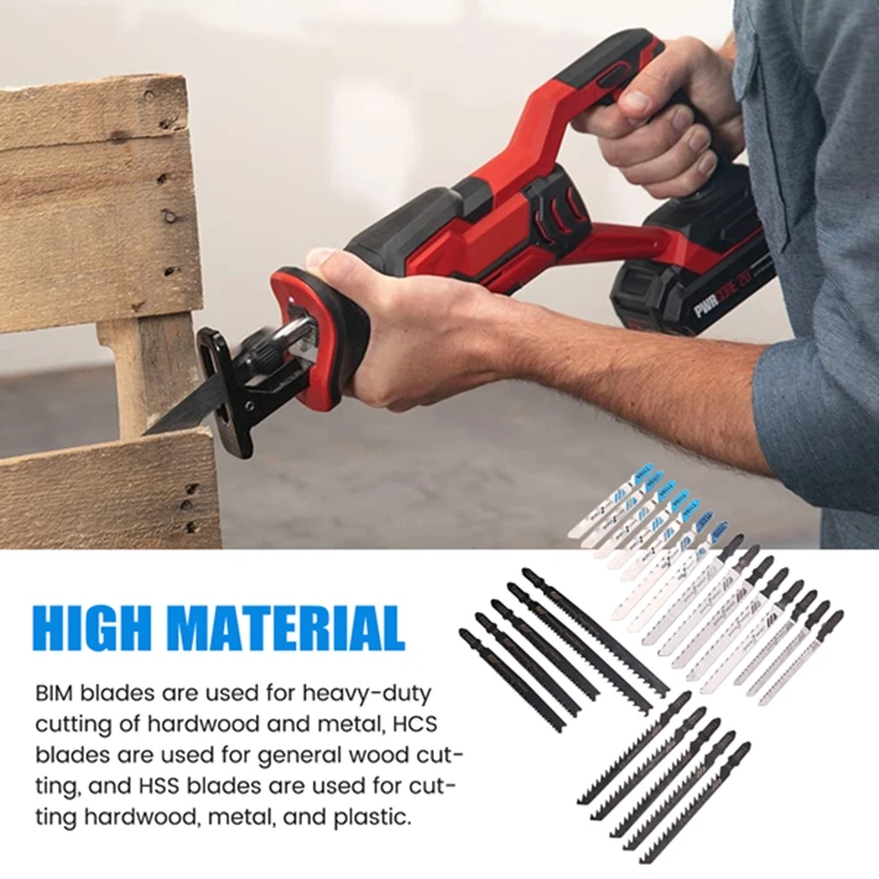 25 Pcs T Shank Jig Saw Blade Set, T-Shank Blades For Wood, Plastic And Metal Cutting