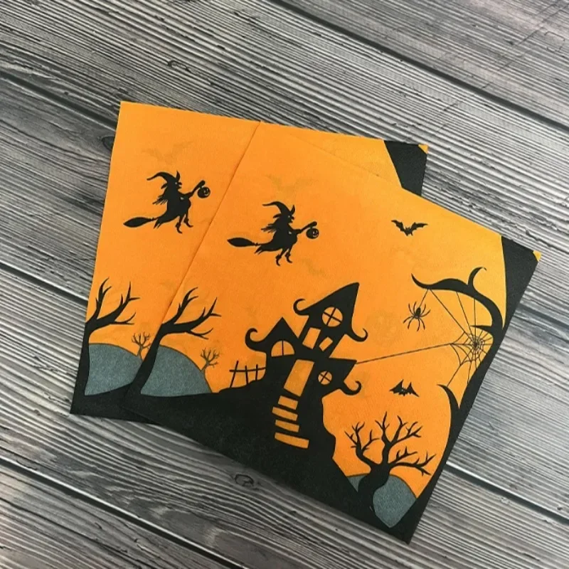 20pcs/Pac 33*33cm 2-Ply Witch\'s Castle Pumpkin Halloween Paper Napkins Halloween Printed Napkins Decorative Paper Placemats