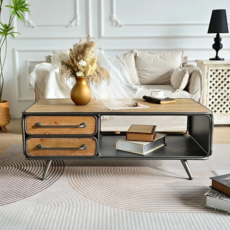 

retro wrought iron industrial style floor-to-ceiling French coffee table TV cabinet small apartment hotel homestay decoration