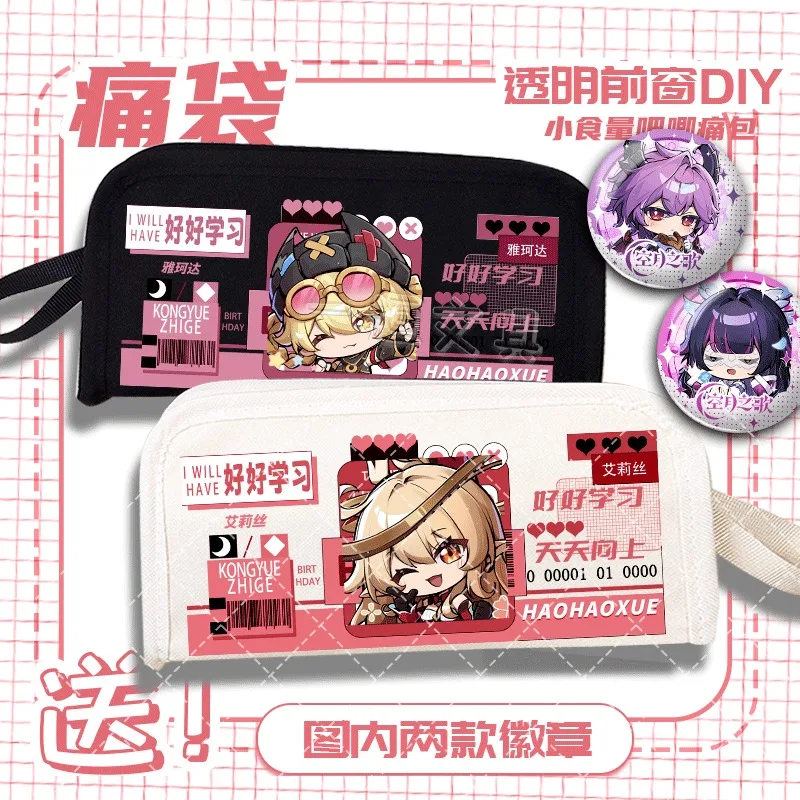 Juego Genshin Impact Flins Lauma Aino Durin Nicole Reeyn Nefer Columbina lienzo doble capa cremallera Flip Pen estuche para lápices en Stock