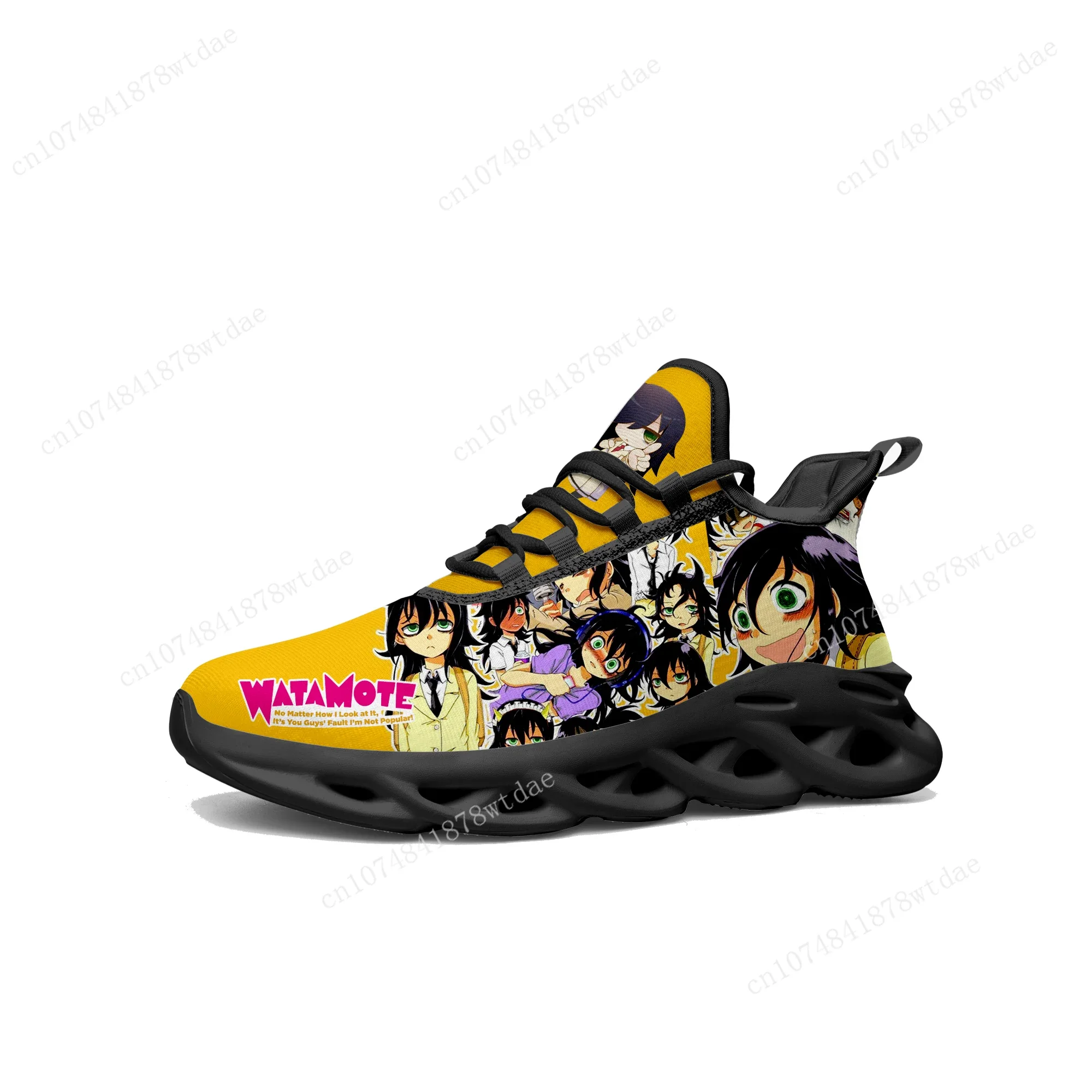 Watamote Kuroki Tomoko Flats Sneakers Mens Womens Teenager Sports Running Shoes High Quality Anime Custom Lace Up Mesh Footwear