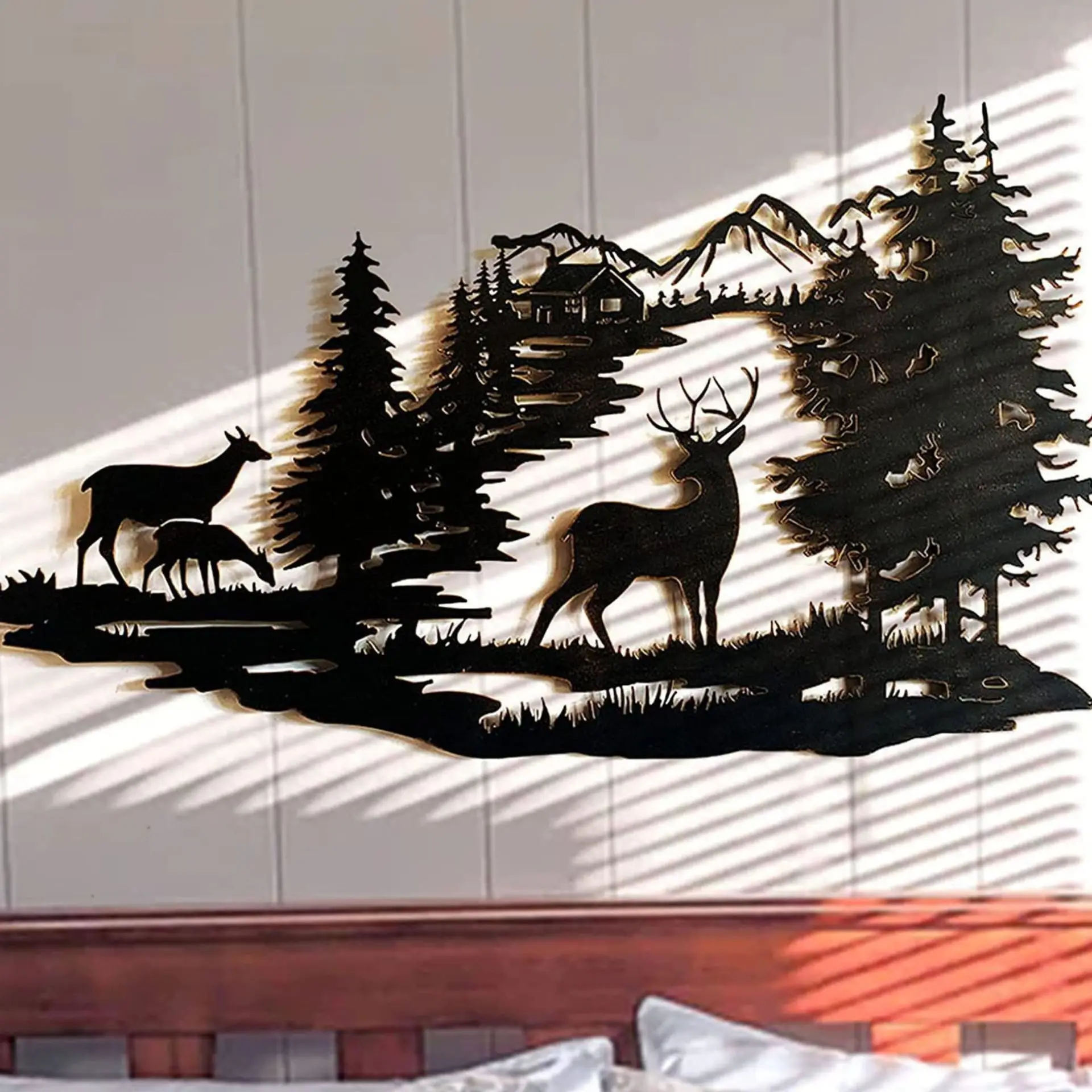 1 pz artigianato in metallo decorazione della casa decorazione della parete in ferro battuto arte cervo foresta Silhouette moderne decorazioni