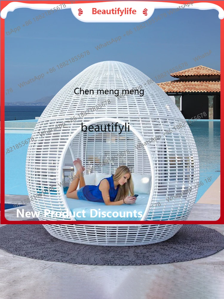 s8617Outdoor Leisure Lying Bed Villa Rattan Sofa round Bed Outdoor High-End Rattan Sofa Creative Bird's Nest Bed