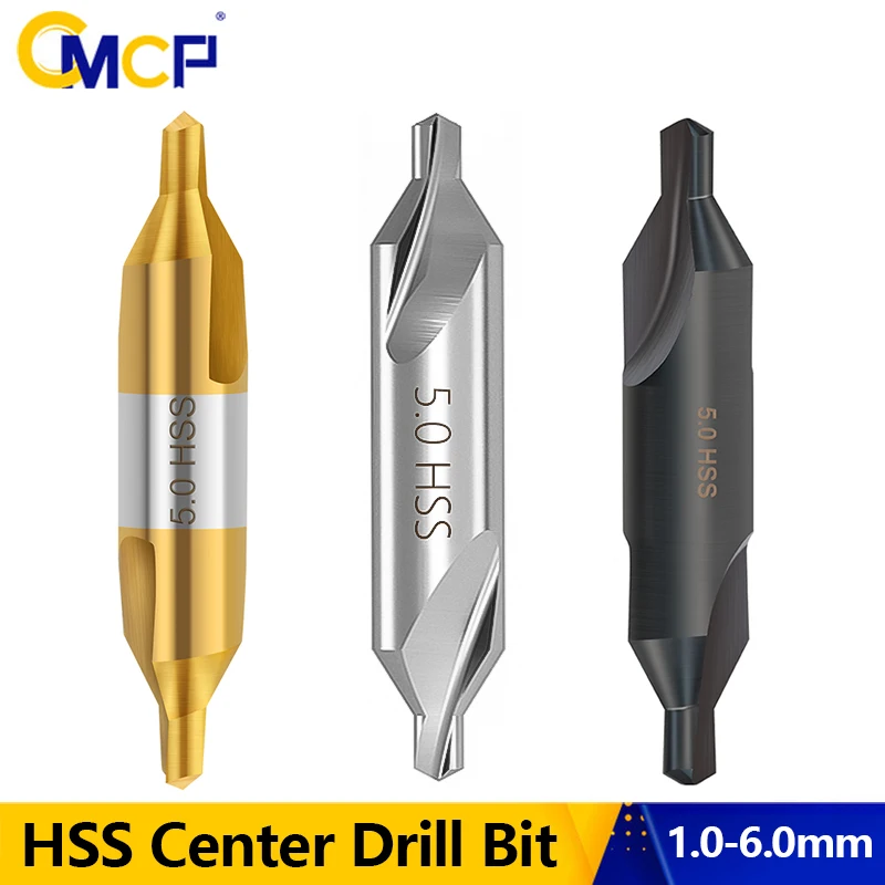 

CMCP HSS Center Drill Bit Set 1/1.5/2/2.5/3.5/5/6mm Countersink Drill Bit 60 Degrees TiN Coated Combined Center Drills For Metal