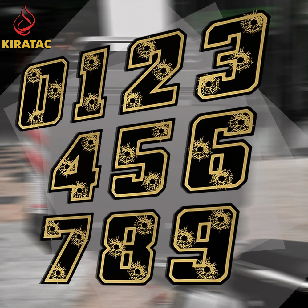 

1pc Gold Motocycle Number 0-9 Stickers Waterproof for Front Fuel Tank Fairing Fender Car Body Scooter Universal Vinyl Decals