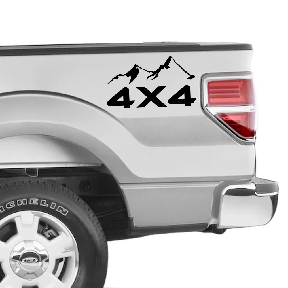 2Pcs Mountain 4x4 Car Vinyl Stickers, Offroad Graphic Decals, Waterproof Decorative Stickers, Pickup Truck SUV Exterior Accessor