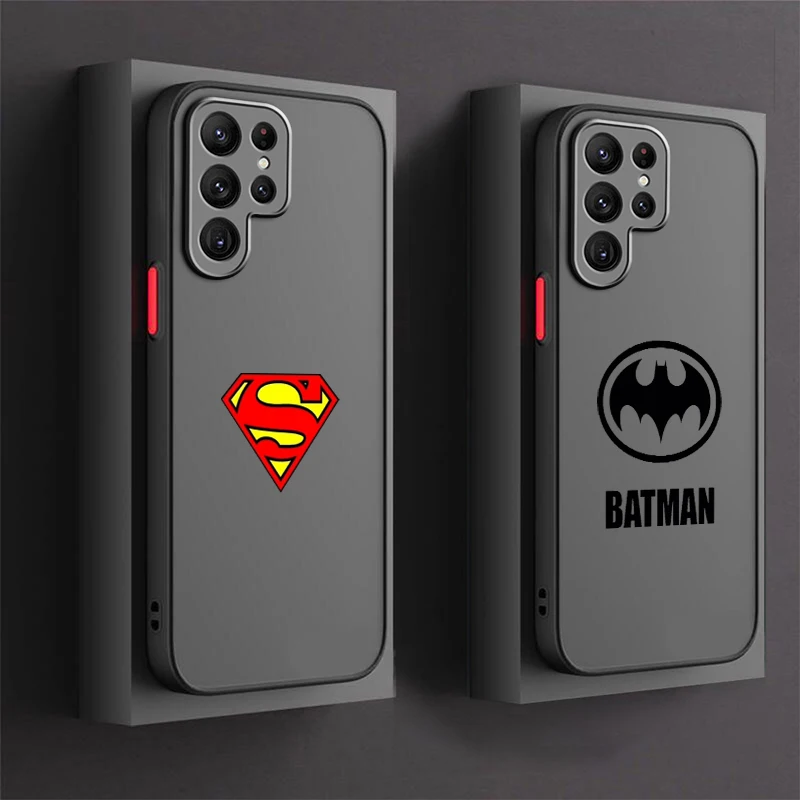 Logo Art B-Batmans S-Supermans Frosted Translucent For Samsung Galaxy S24 S23 S22 S21 S20 FE S10 S9 S8 Plus Ultra Pro 5G Back