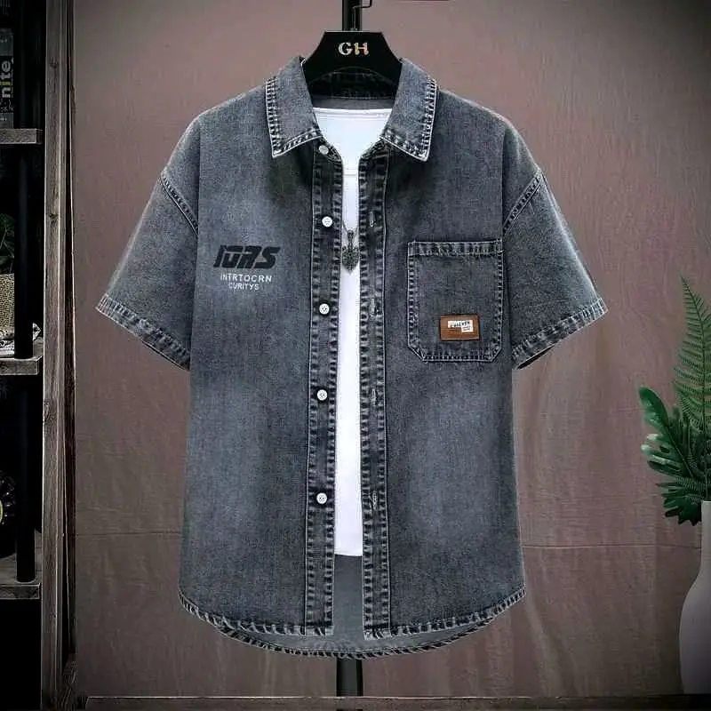 Summer Short Sleeve Shirt Men's Ruffian Handsome Trend Casual Student Half Sleeve Denim Shirt Thin Jacket Designer Clothes Men