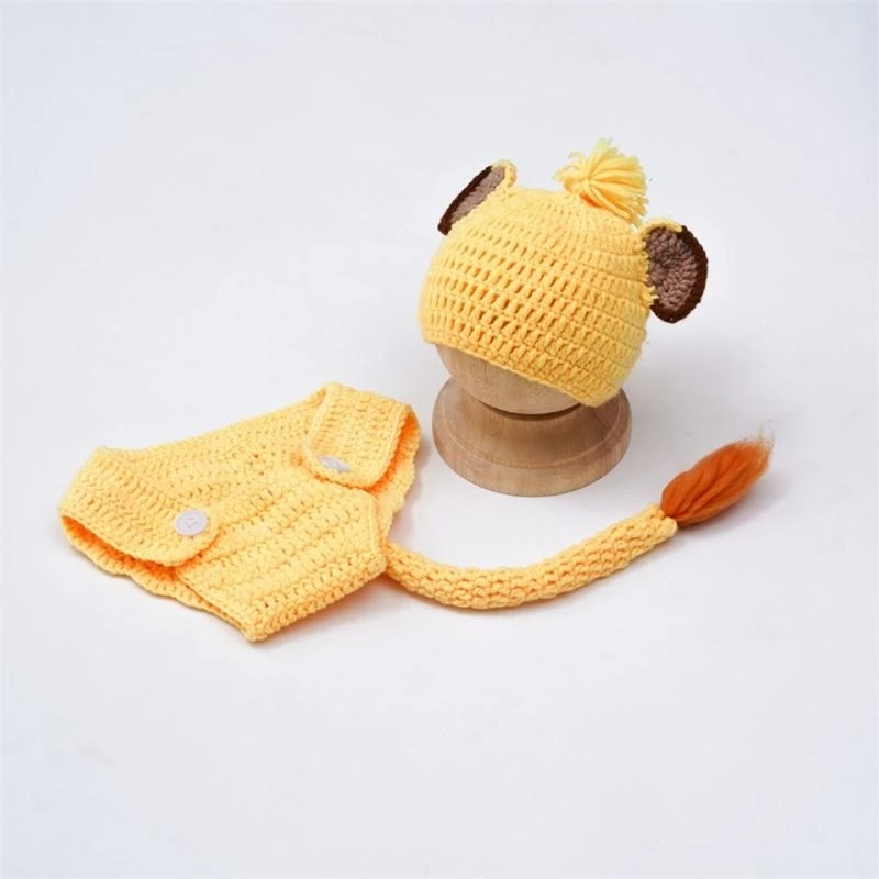 

J15U Newborn Photography Clothes Lion Costume Photo Props Knitted Baby Hat Panties