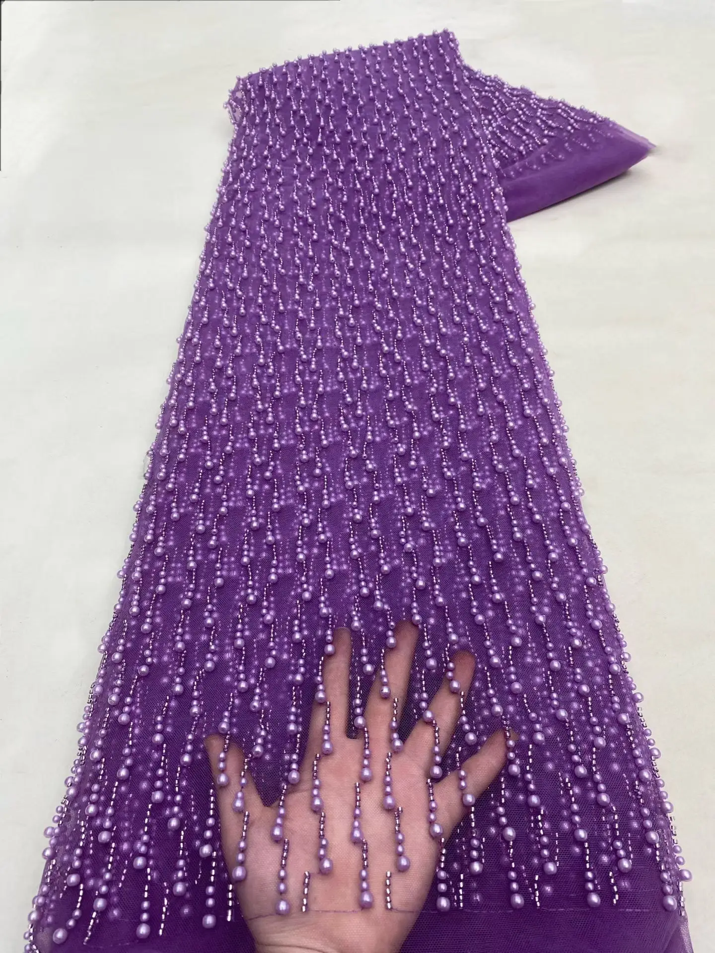 

Latest Lace Fabric High Quality 2025 Luxury Laces On Sale 5 Yards Handmade Beads Lace Fabric African Lace For Wedding Dress H1-1