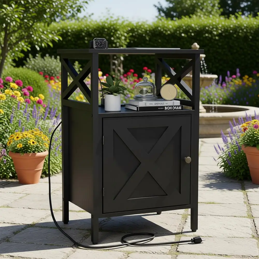 

Black Charging Station End Table with USB Ports and 2-Tier Nightstand Storage for Bedroom, Living Room, or Office