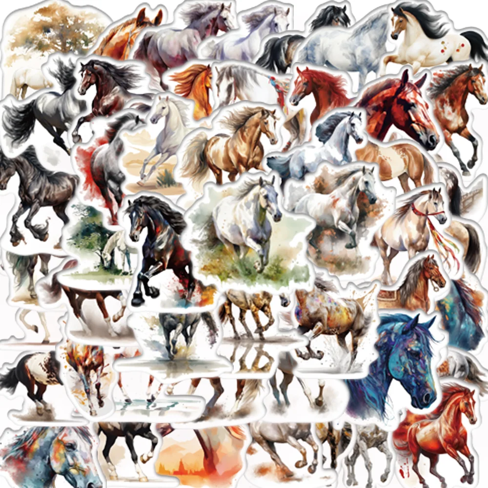 60PCS Watercolor Cool Boho Horse Stickers for Skateboard Scrapbooking Laptop Luggage Bike Graffiti Classic Waterproof Decals