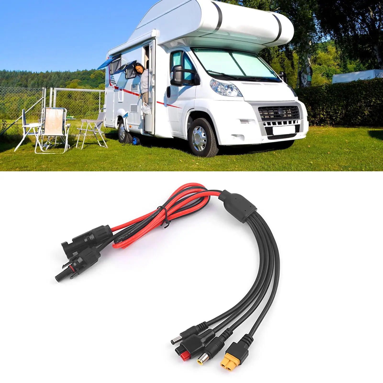F9 Solar Panel Extension Cable 4 in 1 DC5521 7909 XT60 Female Connector Photovoltaic Cord PV Wire 30A for Power Supply